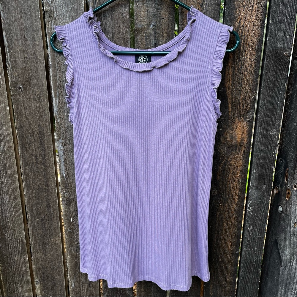 Bobeau Purple Ruffle Ribbed Tank Top Sz M